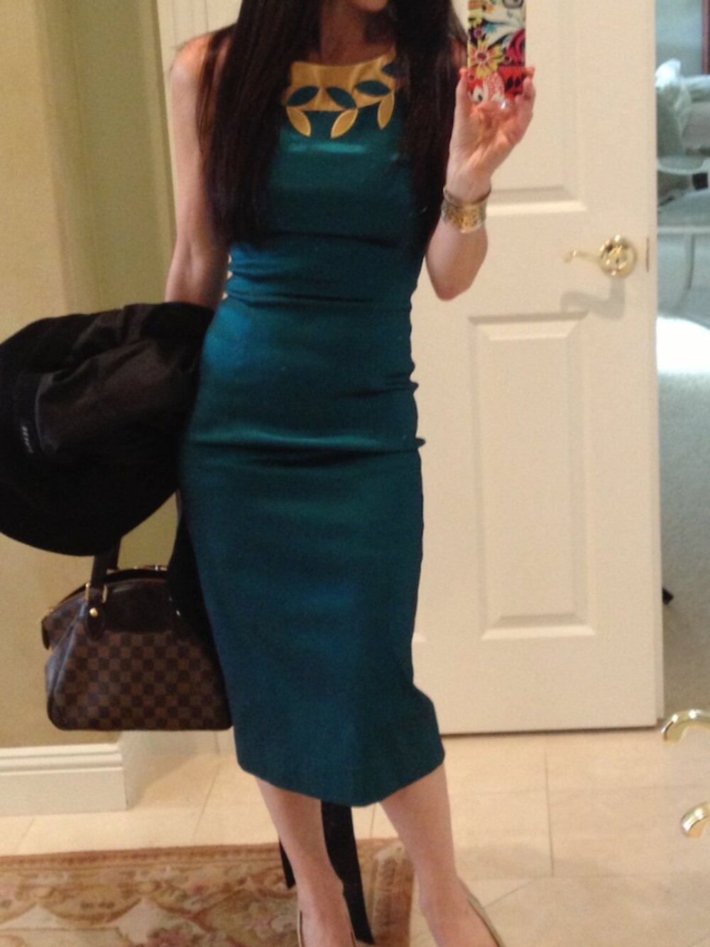 Deep Green and Gold Shiny Bettie Page dress by Tatyana - Size Small - Picture 2 of 5